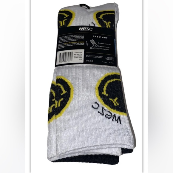 WeSC Varion Crew Socks 2 Pair Men 9.5-14 W 11-15.5 Black White Area51 Alien Logo - Picture 3 of 12